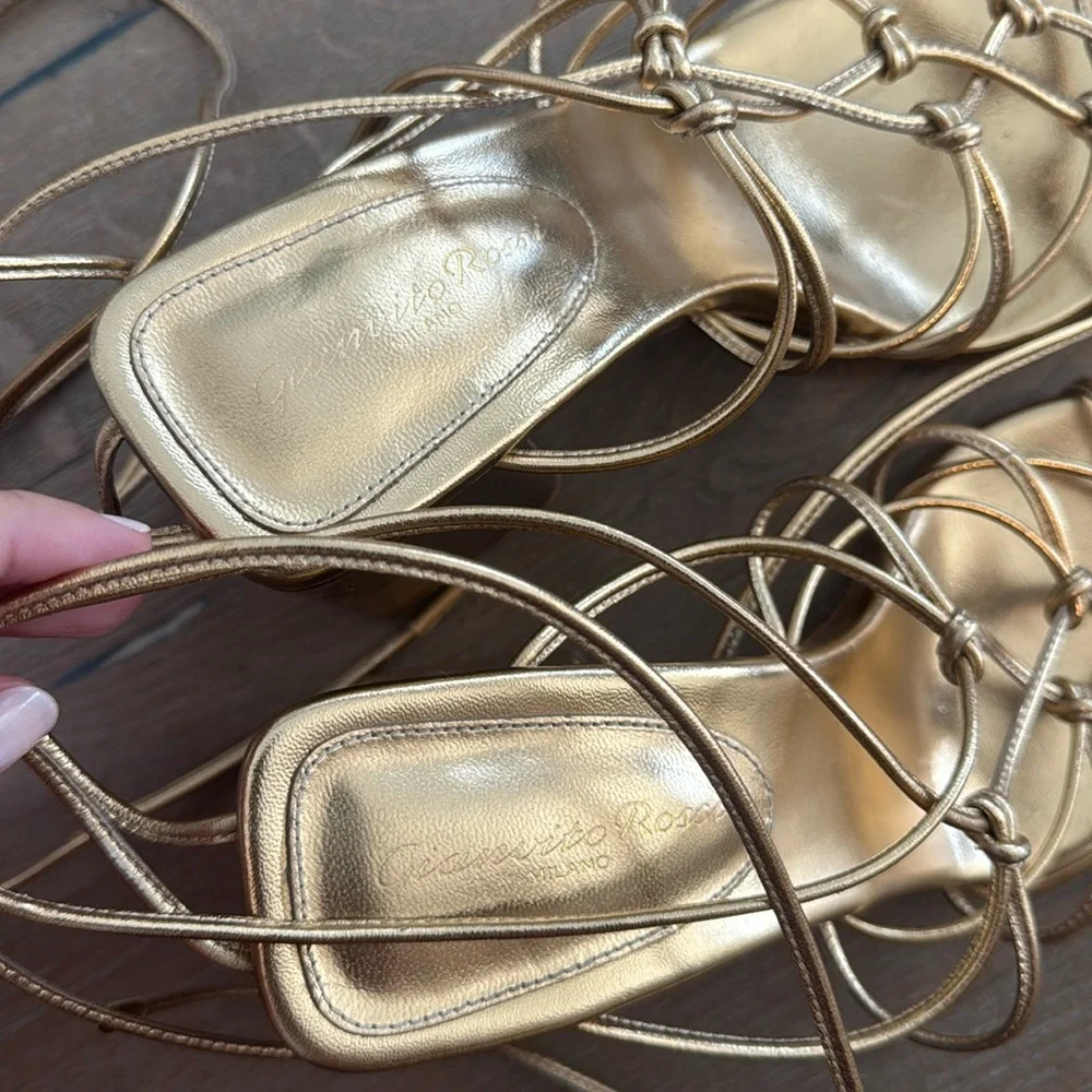 Gianvito Rossi Gold Minas Block Sandal, 7.5 - Picture 15 of 17